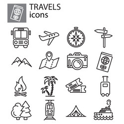 travel vacation and camping icon set thin line vector image