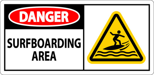 water safety sign danger - surfboarding area vector image