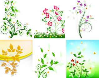 Floral flower design nature art set vector