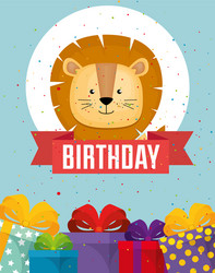 happy birthday card with cute lion vector image