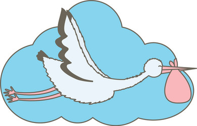 Stork bird flying with bag in cloud vector