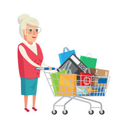 Grandmother with shopping cart vector