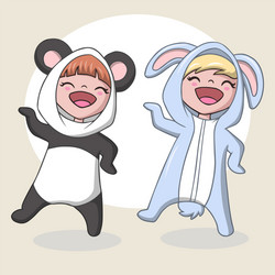 cute children wearing a rabbit and panda costume vector image