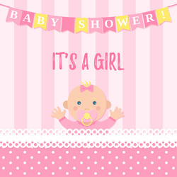 baby shower girl card pink banner with kid vector image