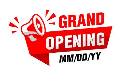 Advertising sticker grand opening with megphone vector