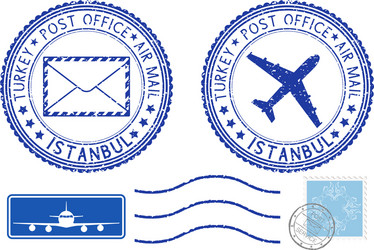 Blue postal elements istanbul turkey postmark vector