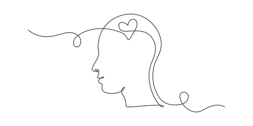 continuous one line drawing of head with heart vector image