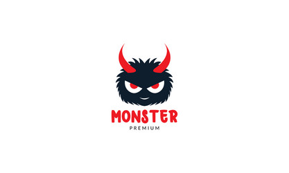 Cute monster head with horn logo icon design vector