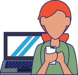 woman with laptop blue lines vector image