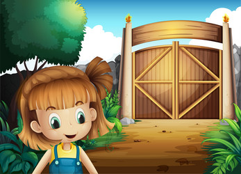 a young girl inside the gated yard vector image