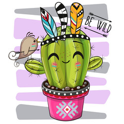 cute cartoon wild cactus vector image