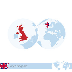 united kingdom on world globe with flag vector image