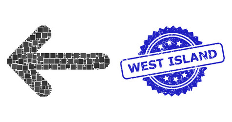 Grunge west island stamp and square dot mosaic vector