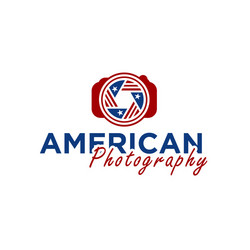 camera and shutter lens with american flag ribbon vector image