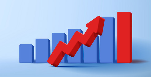 3d composition of bar chart with volume red arrow vector image