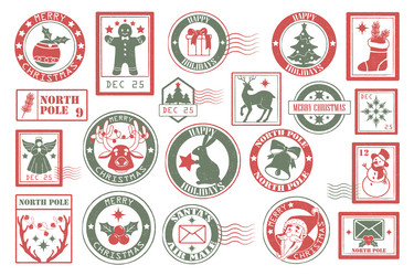 set of christmas post stamps retro icons vector image