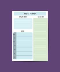 Weekly planner to do list notes wish on blue vector