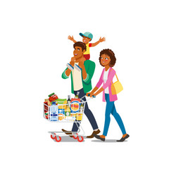 family shopping in grocery shop cartoon vector image