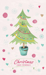 Christmas tree market lettering vector