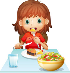 a young woman eating lunch vector image