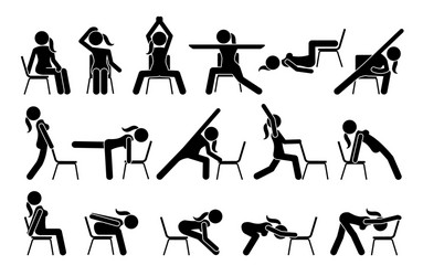 chair yoga exercises stick figure pictograph icons vector image