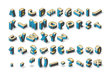 isometric alphabet numbers and punctuation marks vector image