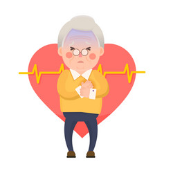 Old man heart attack chest pain cartoon character vector