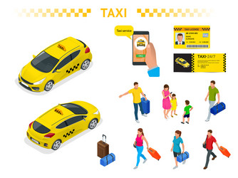 a large set isomeric images taxi car vector image