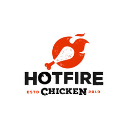 rustic fire chicken leg logo flame hot symbol vector image