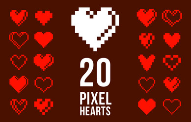 8bit pixel hearts logos or icons set retro game vector image