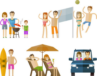 people on vacation icons set travel journey vector image