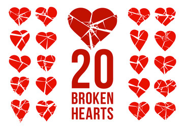 hearts broken to pieces like a glass logos vector image