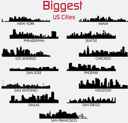 Set of biggest american cities skylines vector