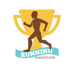 running marathon man on background of golden vector image