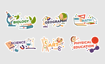 sticker design set with school subjects concept vector image