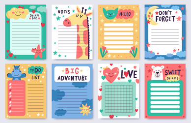 childish planners cute nursery notebook sheets vector image