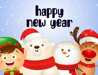 new year postcard design with cartoon reindeer vector image