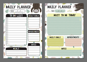 daily planners set with a funny sloth vector image