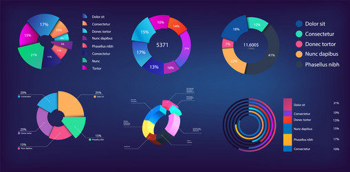 neon gradient pie chart infographic collection vector image