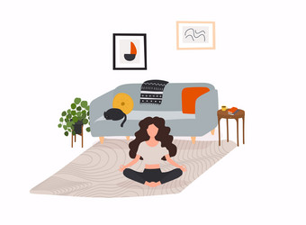 girl sitting cross-legged in her room vector image