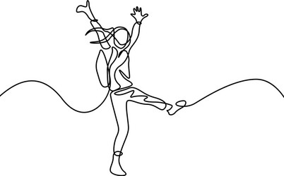 continuous line happy girl jumping up first day vector image