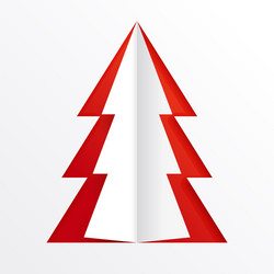 paper cut design christmas tree on a red backdrop vector image