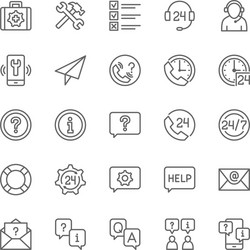 set of help and support line icons call center vector image