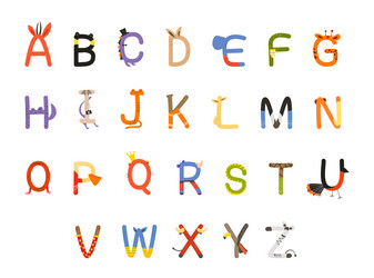 font alphabet design with colorful animals concept vector image