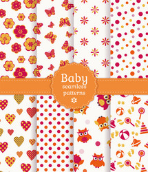 colorful baby seamless patterns set vector image