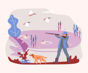 Hunter with a hunting dog vector