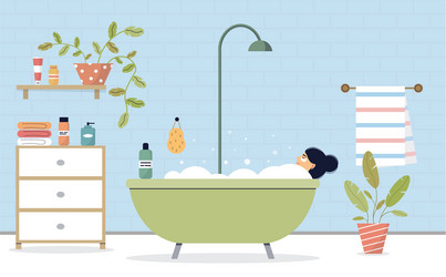 Woman taking a bath vector