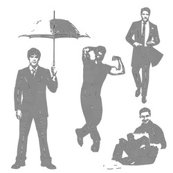 Men silhouette set man with umbrella vector