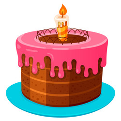 birthday chocolate cake with candle pink glaze vector image