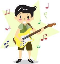 young boy playing electric guitar happy love vector image